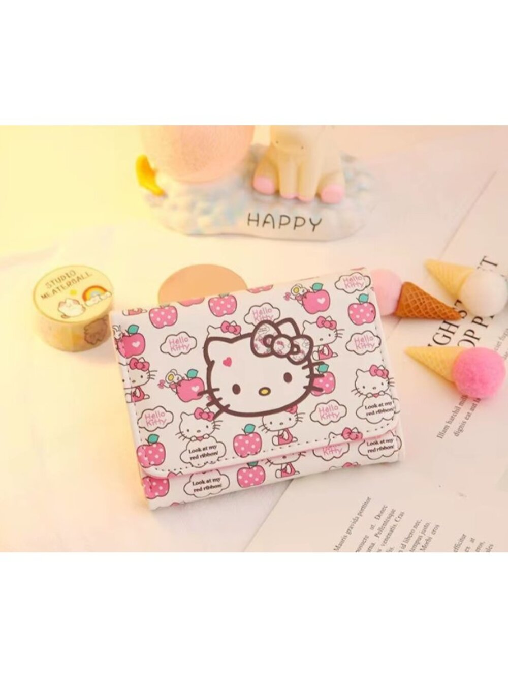 Hello Kitty Strawberry Trifold Wallet Pink Slim Compact Small Purse Girls Women